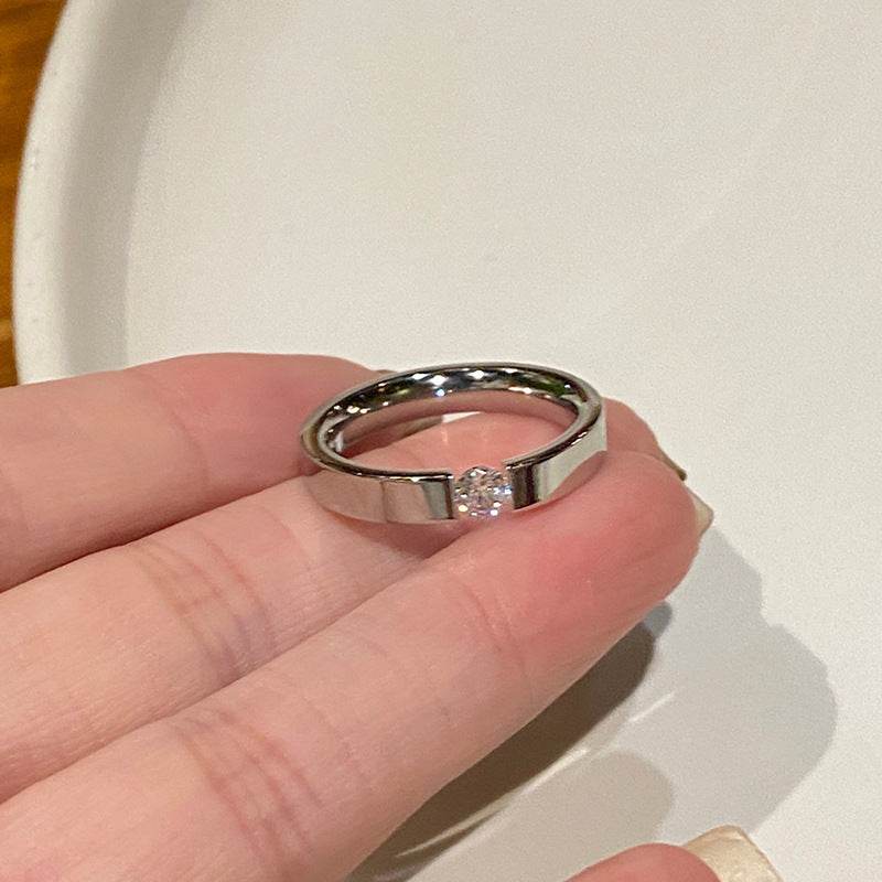 Single Diamond Zircon Titanium Steel 18K Ring For Women - HadafExpress