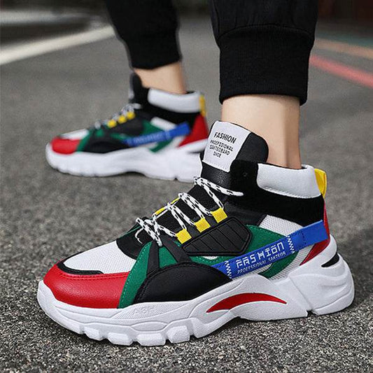 Men's Lace-up Color-matching Sneakers Fashion High-top Height-increasing Casual Shoes - HadafExpress