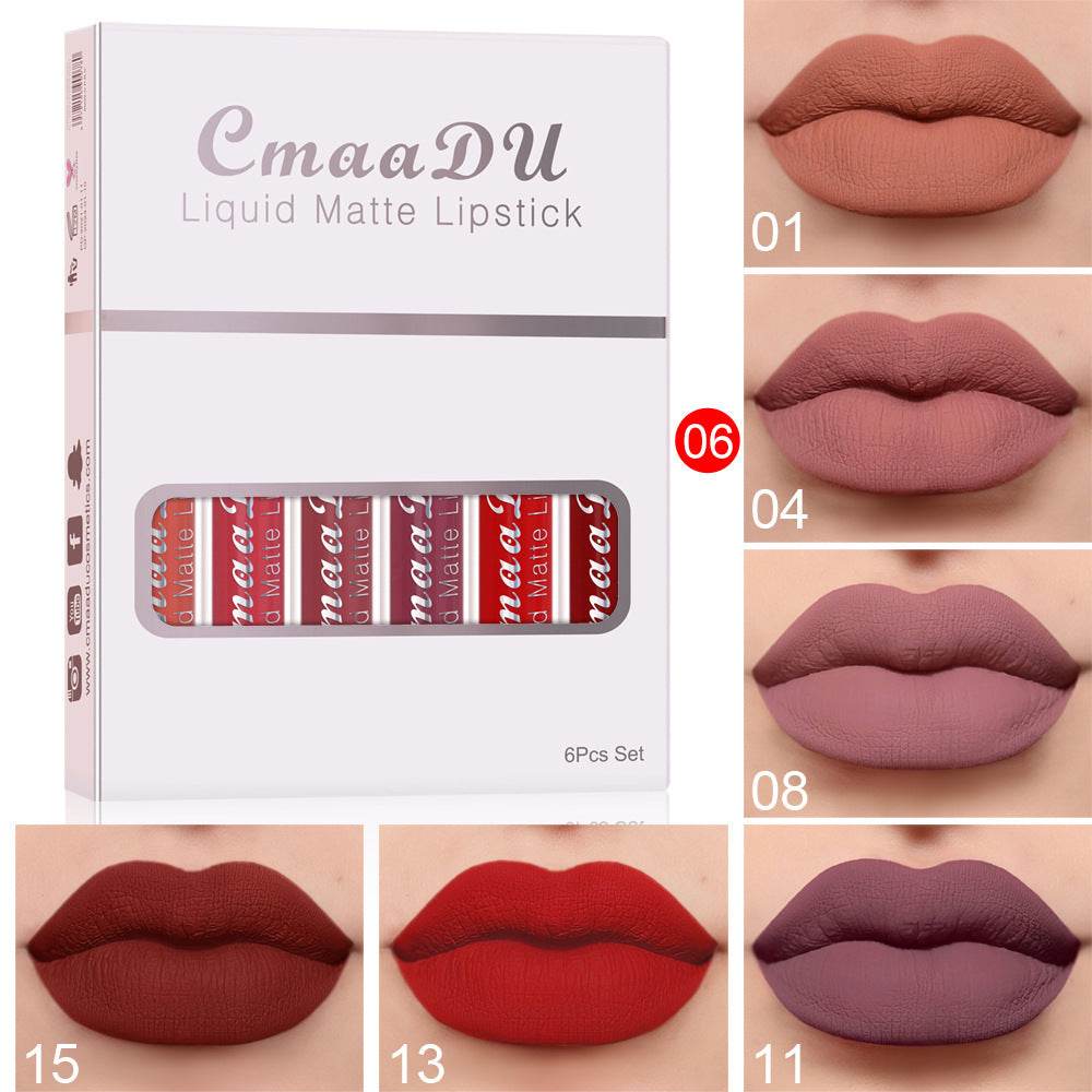 6 Boxes Of Matte Non-stick Cup Waterproof Lipstick Long Lasting Lip Gloss - HadafExpress