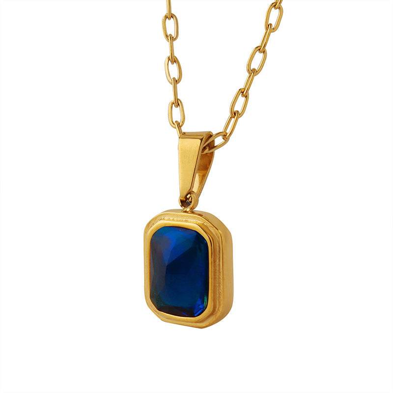 European And American Titanium Steel Plated 18K Real Gold High-grade Light Luxury Inlaid Blue Crystal