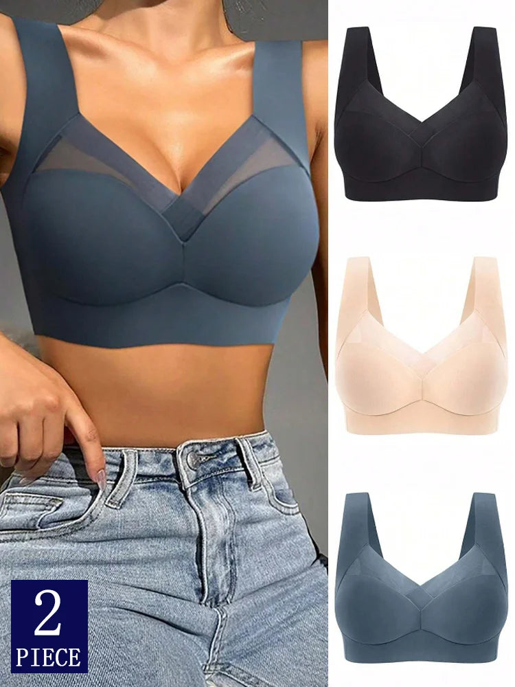 2PCS Comfortable Lace Sports Bras – Backless, Seamless, and Wireless (L–3XL)