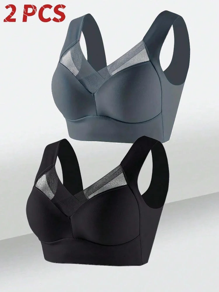 2PCS Comfortable Lace Sports Bras – Backless, Seamless, and Wireless (L–3XL)
